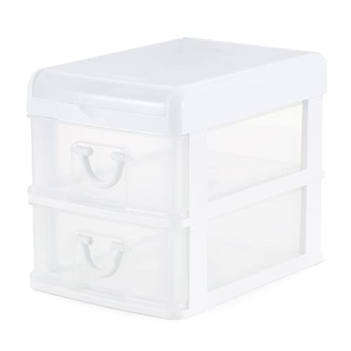 Gracious Living 2 Drawer Desktop & Countertop Organizer with Flip Top Lid for Office Supplies and School Supplies, White/Clear (2 Pack)