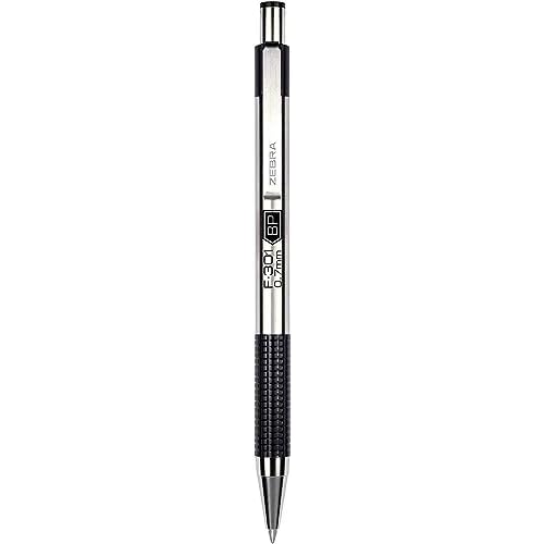 Zebra F-301 0.7mm Fine Point Pen - Pack of 12; 6 Black & 6 Blue Retractable Ballpoint Pen with Stainless Steel Barrel