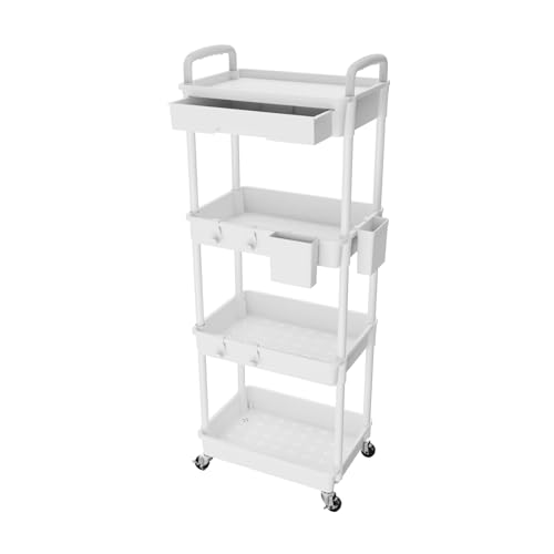 4 Tier Rolling Utility Cart with Drawer,REBECAT Utility Cart Made of Multifunctional Storage Organizer Tool for Kitchen,Bathroom,Living Room,Office(Gray)
