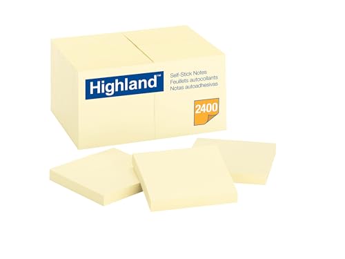 Highland Sticky Notes 3x3 Inches Yellow 24 Pack - Repositionable Self-Stick Memo Pads