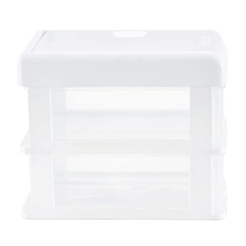 Gracious Living 2 Drawer Desktop & Countertop Organizer with Flip Top Lid for Office Supplies and School Supplies, White/Clear (2 Pack)