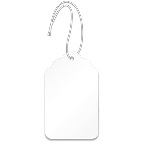 SmartSign White Price Tags with Pre-Strung Loop Strings - Pack of 1000 Marking Tags, Size-9, 12pt Thick Blank Merchandise Tags, 3.25" x 2" Jewelry Tags