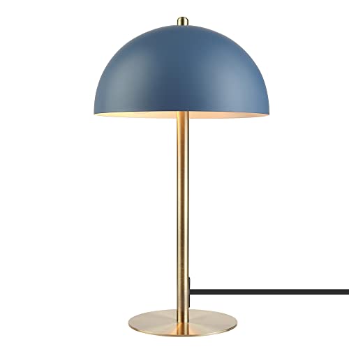 GLOBE Electric 52942 15" Blue Desk Lamp with Brass Accents, in-Line On/Off Rocker Switch, Ideal for Bedroom, Office Decor, Home Essentials, Reading Light, LED Bulb Compatible