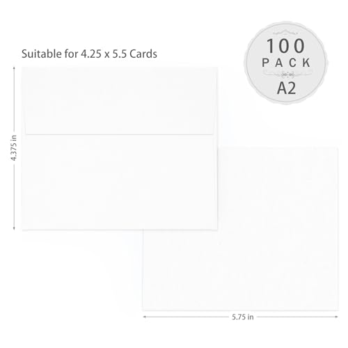 A2 White Envelopes Self Seal 100 Pack, Goefun 4.375 x 5.75 Printable Invitation Envelopes for 4.25 x 5.5 Cards, Photos, Weddings, Graduation, Baby Shower, 120 GSM