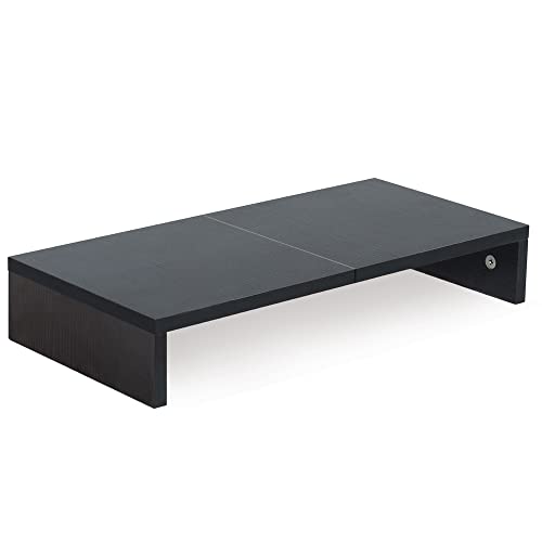 TEAMIX Black 20 Inch Wooden Monitor Stand Riser for Desk, Ergonomic Computer Organizer