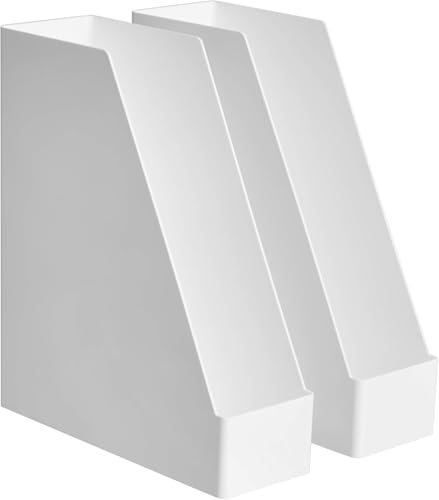 Amazon Basics White Plastic Desk Organizer - 2 Pack Magazine Racks for Office & Home