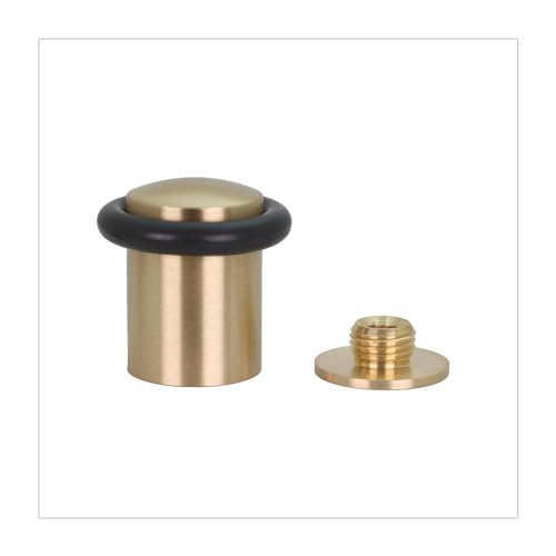 EVI Hardware | Door Stop | Threaded Base | Natural Silicone Rubber | Brass | Includes Screw + Fixing Plug | Mod. I-108 (Matt Brass - Black Rubber, 0,94x1,38¡§)