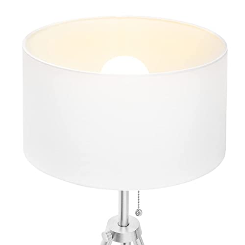 O¡¯Bright Tripod Floor Lamp, Adjustable in Height, 100% Metal Body with Linen Drum Shade, E26 Socket, Bedside Lamp, Standing Light for Living Room, Bedroom, Office, Brushed Nickel
