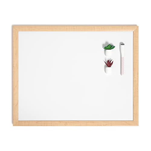 U Brands Dry Erase Board White Board with Natural Wooden Frame Set, Office Supplies, with Marker, Succulent Magnets, 16¡± x 20¡±