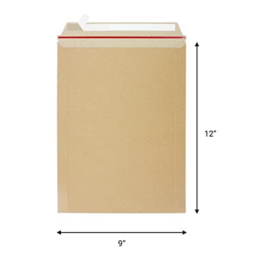100 Pack 9X12 inch Self Seal Photo Document Mailers Stay Flat Kraft Cardboard Envelopes Photography Rigid Mailers for CD, Photos, Document (Kraft Brown)