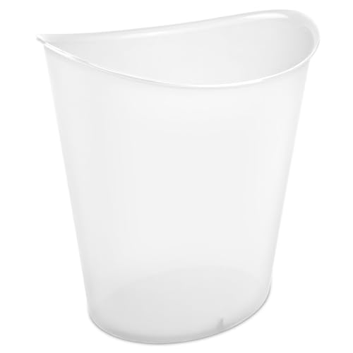Sterilite 3 Gallon Oval Wastebasket with Lid, Small Plastic Trash Can for the Bathroom, Bedroom, Dorm or Home Office, Clear, 6-Pack