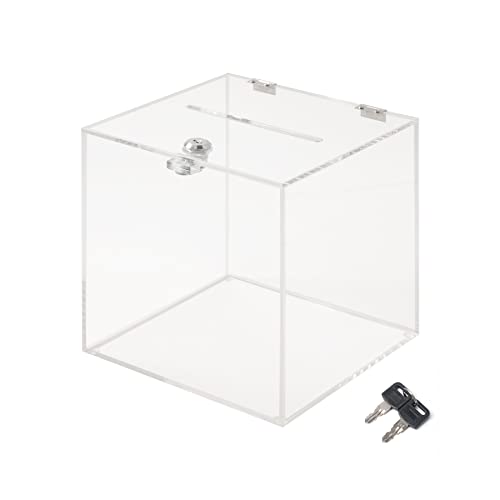CiaoHER Acrylic Donation Box 8x8x8 inches, Ballot Suggestion Box Money Storage Container for Voting, Charity, Ballot, Contest, Suggestions (8" x 8" x 8")