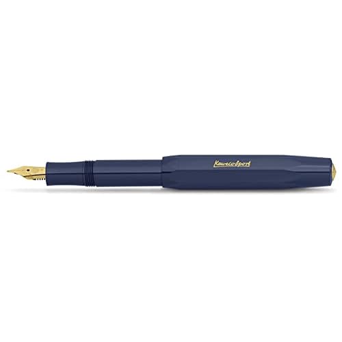 Kaweco CLASSIC SPORT Fountain Pen Navy Blue with 23 Carat Gold-Plated Steel Nib and Iridium Tip for Ink Cartridges I Sport Fountain Pen 13 cm I Nib: F (Fine)