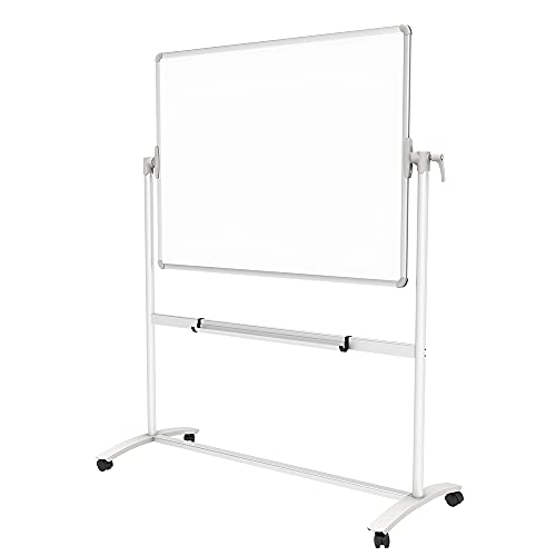 VIZ-PRO Double-Sided Magnetic Mobile Whiteboard on Wheels 48x36 Inch Silver