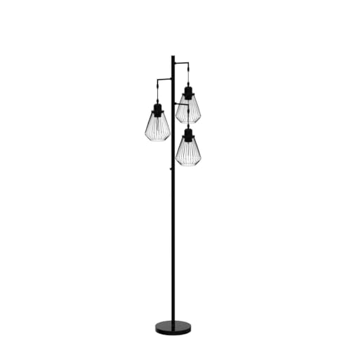 QiMH Industrial Floor Lamps for Living Room, Tree Standing Lamp with Stepless Dimmable, 68" Modern Tall Stand up Lamps for Bedroom Study Office, E26 Socket, 3 LED Bulb Included, Black