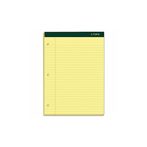 TOPS Double Docket Writing Tablet, 8-1/2 x 11-3/4 Inches, Perforated, 3-Hole Punched, Canary, Legal/Wide Rule, 100 Sheets per Pad, 6 Pads per Pack (63387)