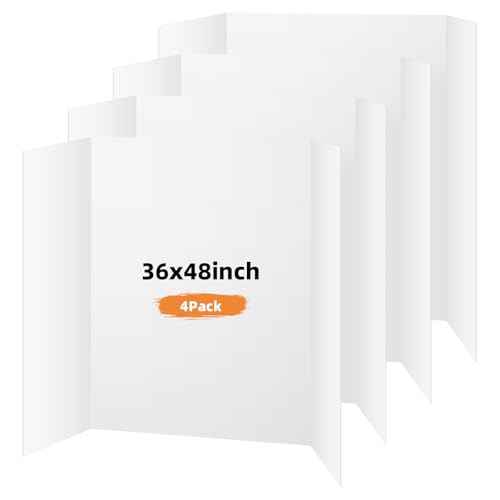 4 Pack Trifold Poster Board, 36x48 Inches White Presentation Board, Portable Display Board for Science Fair, School DIY Project and Business Exhibitions