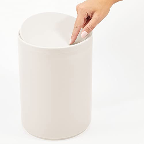 mDesign Plastic Small Slim Round 1.7 Gallon/6.5 Liter Trash Can with Removable Swing Lid - Wastebasket, Garbage Container Basket Bin for Master/Guest Bathroom - Holds Rubbish/Recycle - Cream/Beige