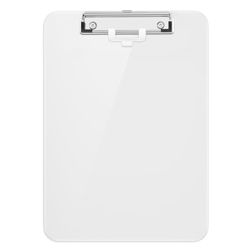 Hongri White Clipboard with Pen Holder 8.5x11 – 12.5x9x0.1in, A4 Paper Clip Board (White, 1)
