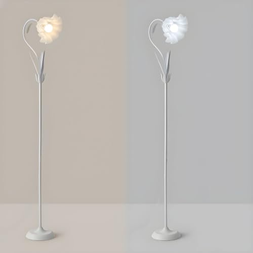 SEEARISHOP Modern Flower Floor Lamp Macaron White 1-Light Unique Floor Lamps Metal Standing Light Cute Floral Lamp with Acrylic Shade Arc Freestanding Lamp for Living Room Bedroom Kids Room