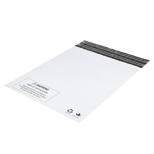HouseLabels - 25 count - 12x15.5 inch (Size #5) Strong, Tearproof White Returnable Poly Mailers with Suffocation Warning and a Second Adhesive Strip which Creates a New Closure for Return Shipping