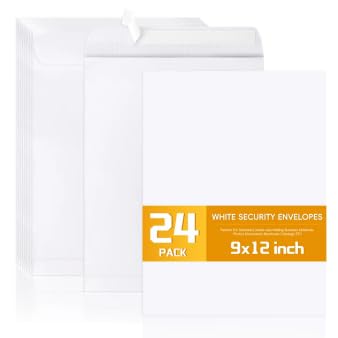 White 9x12 Self Seal Security Envelopes - 24 Pack, Tinted Privacy Flaps