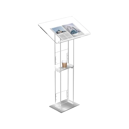 Koretech Clear Acrylic Podium Stand 43.5" with Adjustable Reading Surface, Heavy Base – Lectern for Church, Classroom, Weddings (Variation: Clear)