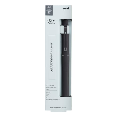 Uni Jetstream Prime 3&1 Multifunction Ballpoint Pen, Equipped with 0.7mm Oil-Based Ink (Black, Red, Blue), 0.5mm Mechanical Pencil, Metal Body, Black, MSXE455007.24