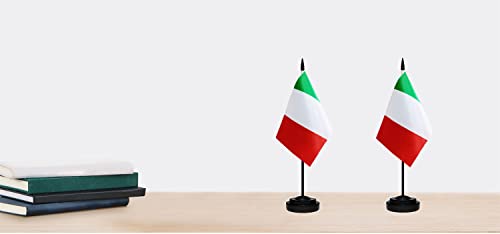 Italy Miniature Desk Flag Set - Italian Flag with Solid Pole & Base, 2 Pack - Small Table Flags for Office and Home Decor