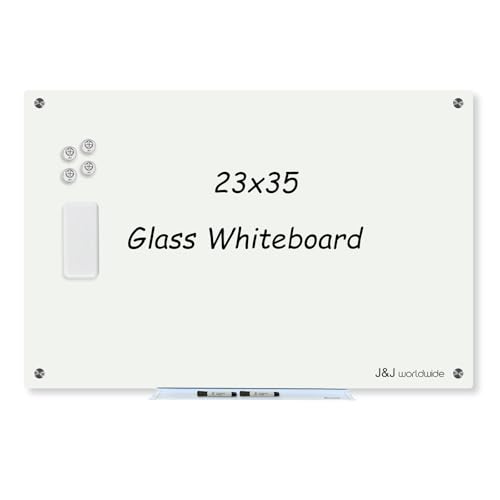 Magnetic Whiteboard,Dry Erase Board 3' x 2', Tempered Glass White Board Frameless, Home School Supplies or Home Office Decor with Magnets, Markers, Eraser, Marker Tray