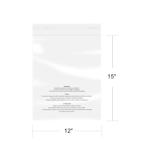 iMailer - 200 Pcs - 12" x 15" Poly Bags with Suffocation Warning Self Seal- Clear Shipping Bags 1.6 Mil for Clothing, Shirts, Packaging - Permanent Adhesive