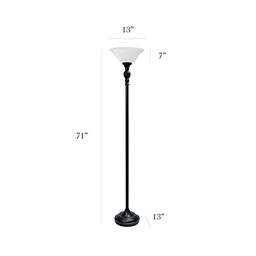 Elegant Designs LF2001-RBW 1 Light Torchiere Floor Lamp with Marbelized White Glass Shade, Restoration Bronze and White