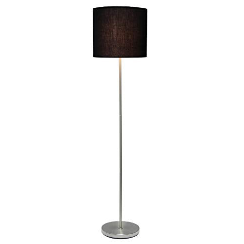 Simple Designs LF2004-BLK-LB 57" Traditional Brushed Nickel Stick Floor Lamp with Black Shade for Living Room, Hallway, Entryway, Bedroom, Office, with Feit LED Bulb Included