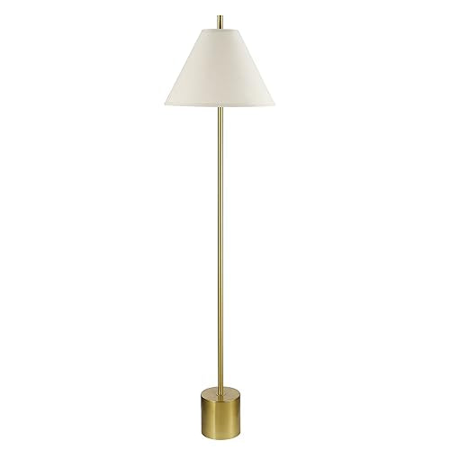 GLOBE Electric 61000060 60" Floor Lamp, Matte Brass Finish, Beige Linen Shade, Heavy Weighted Base, Rotary Switch on Shade, Modern Standing Light for Living Room, Home Office Accessories