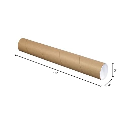 BOX USA BP3018K Mailing Tubes with Caps, 3" x 18", Kraft (Pack of 24)