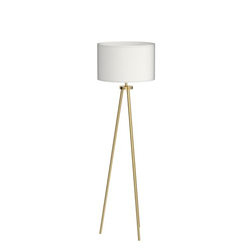 ALLDIO Tripod Floor Lamps for Living Room, Modern Standing Lamp with Drum Shade, Simple Industrial Tall Lamp, 9W LED Bulb Included - Brass