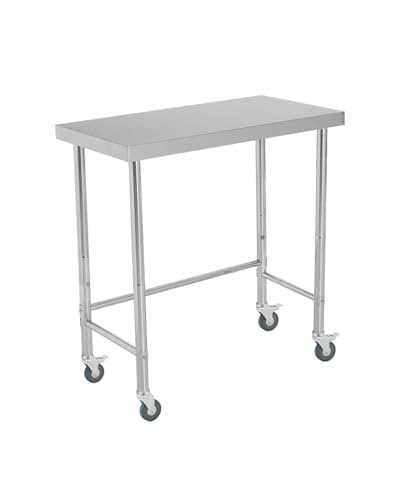 Garvee 18x36 in Stainless Steel Mobile Work Table with Casters — Heavy-Duty Kitchen/Workshop Prep