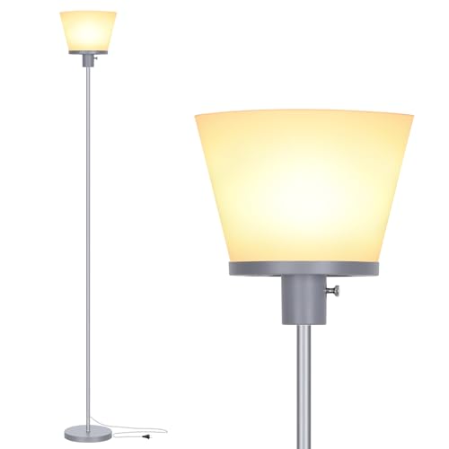 Standing Lamp for Bedroom, LED Modern Floor Lamp for Living Room Office, Sliver Tall Bright Floor Lamp with White Plastic Shade, Bulb Not Included.