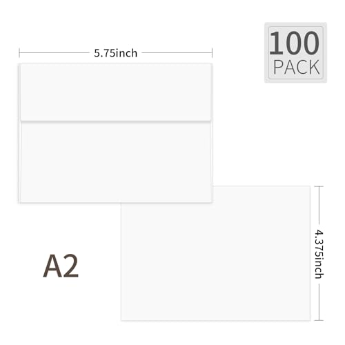Ouzoustate 100 Pack White A2 Envelopes 4.375x5.75 Inch Invitation Envelopes