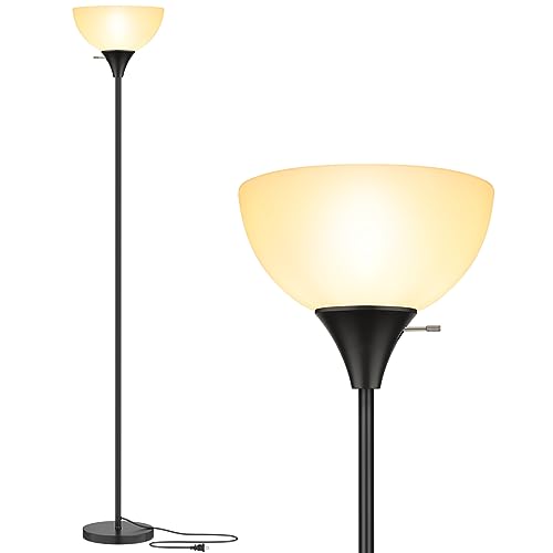 Floor Lamp, LED Standing Lamps with White Plastic Shade, Black Modern Torchiere Floor Lamp, Tall Lamps for Living Room Dorm, Bulb not Included