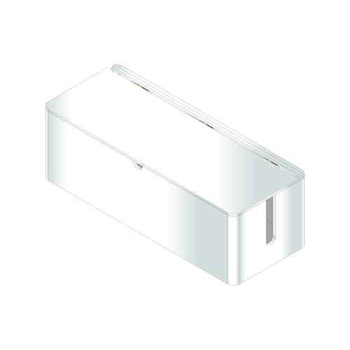 russell+hazel Desk Organizer Large Acrylic Cable Management Box, Transparent with White Backing, Hinged Lid, Integrated Notches & Hooks, 15.5" x 6" x 6" Cord Organizer for Home (102755)