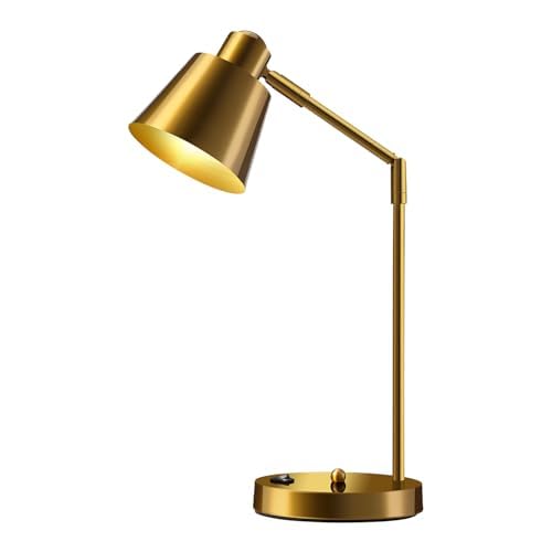 LED Desk Lamp with Dual USB Charging Ports, 100% Metal, 270¡Æ Swivel Arms, Soft White Light (3000K), Bedside Reading Lamp, Home Office Lamp(Golden)
