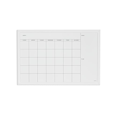 U Brands Magnetic Dry Erase Calendar White Board, 30" x 20", White Wood Style Frame, Includes Magnets