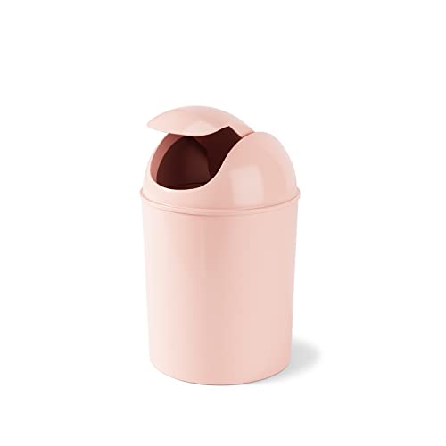 Pink Umbra 1.25 Gallon Mini Waste Can with Swing-Top Lid, Compact Trash Bin for Small Spaces