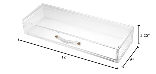 russell+hazel Acrylic Drawer Organizer, Office Supplies, Clear, with Handle, 4.5” x 12” x 2.25” (93924)