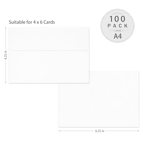 A4 White Envelopes 4x6 100 Pack, Goefun 4.25 x 6.25 Invitation Envelopes Self Seal,120 GSM Printable for 4x6 Cards, Photos, Invitations, Weddings, Graduation, Baby Shower