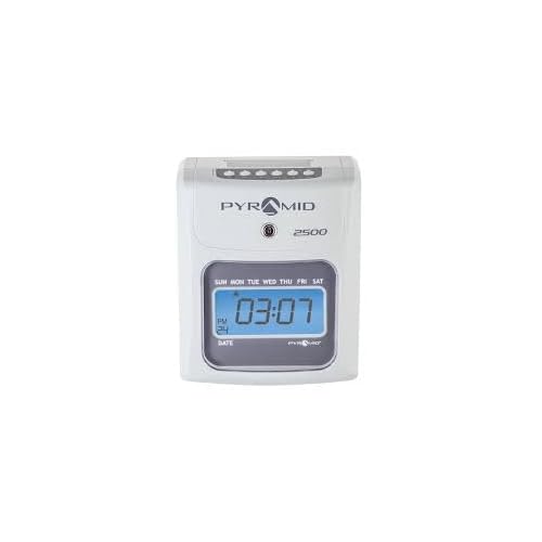 Pyramid Time Systems - Model 2500 Auto Aligning and Top Loading Time Clock [2500K1] Bundle Includes: Time Clock, 100 Time Cards, 2 Ink Ribbon cartridges, one 10 slot time card rack and 2 Security Keys