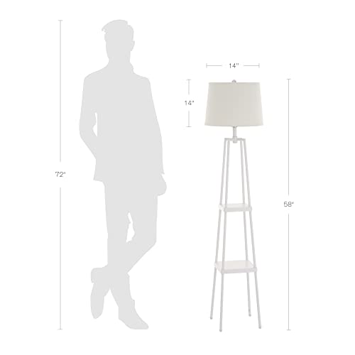 Catalina Lighting 21405-001 Modern Metal Floor Lamp with Shelves and Beige Linen Shade for Living, Bedroom, Dorm Room, Office, 58", White