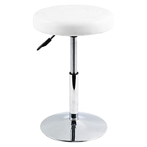 FURWOO Short Round PU Leather Shop Stool Chair Height Adjustable Step Stool Office Chair Vanity Stool Small White