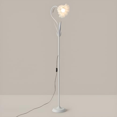 SEEARISHOP Modern Flower Floor Lamp Macaron White 1-Light Unique Floor Lamps Metal Standing Light Cute Floral Lamp with Acrylic Shade Arc Freestanding Lamp for Living Room Bedroom Kids Room